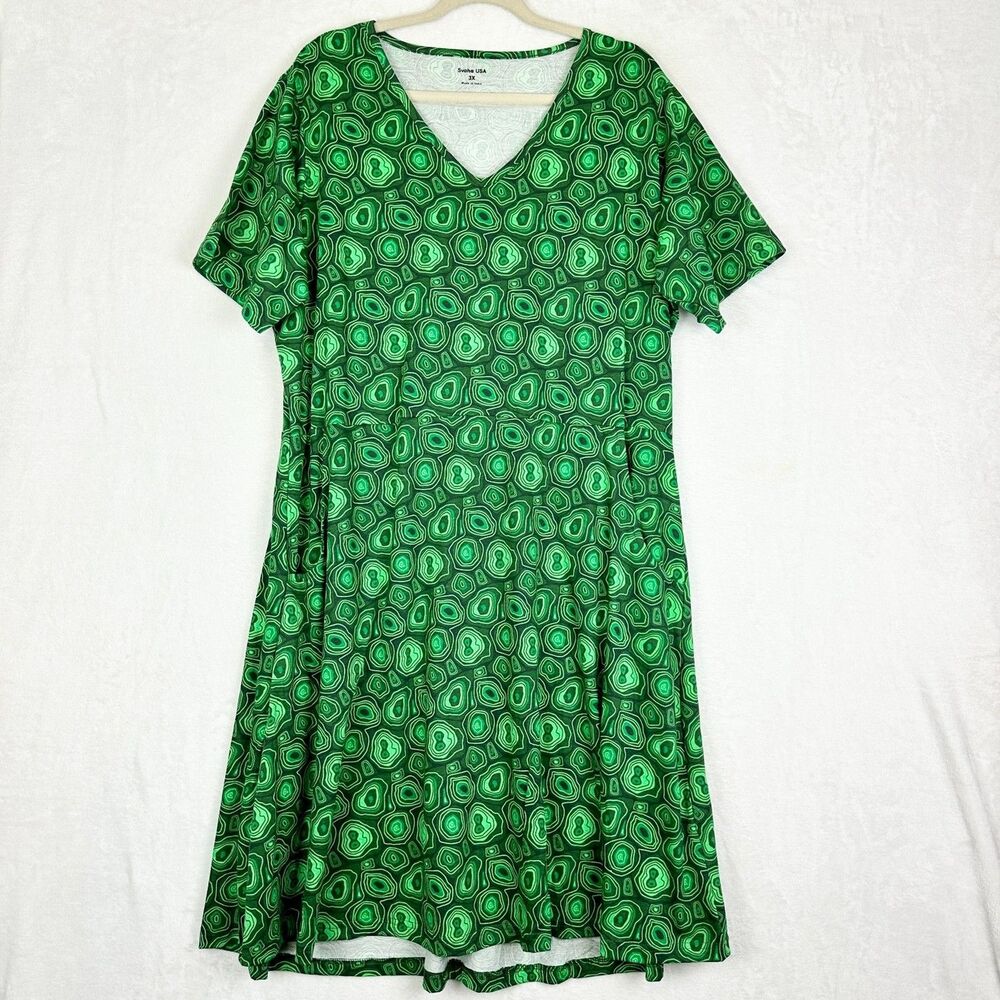 Svaha USA Malachite Rachel Twirl Dress Size 3X NWT Green V-Neck Pockets Cotton